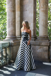 AUDREY GOWN NERO ANTIQUE STRIPE