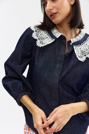 LYANA BLOUSE INDIGO DENIM LACE