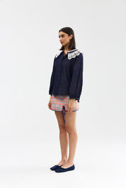 LYANA BLOUSE INDIGO DENIM LACE