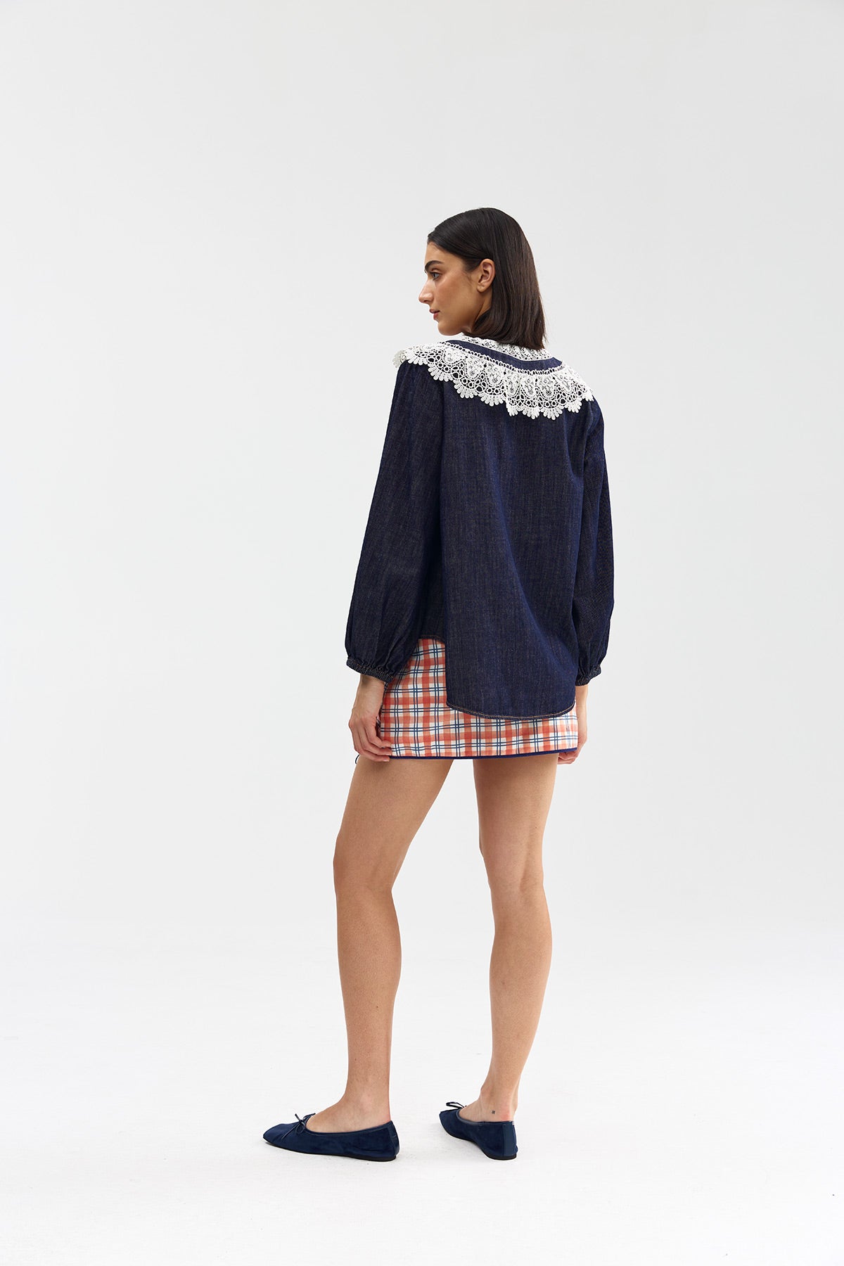 LYANA BLOUSE INDIGO DENIM LACE
