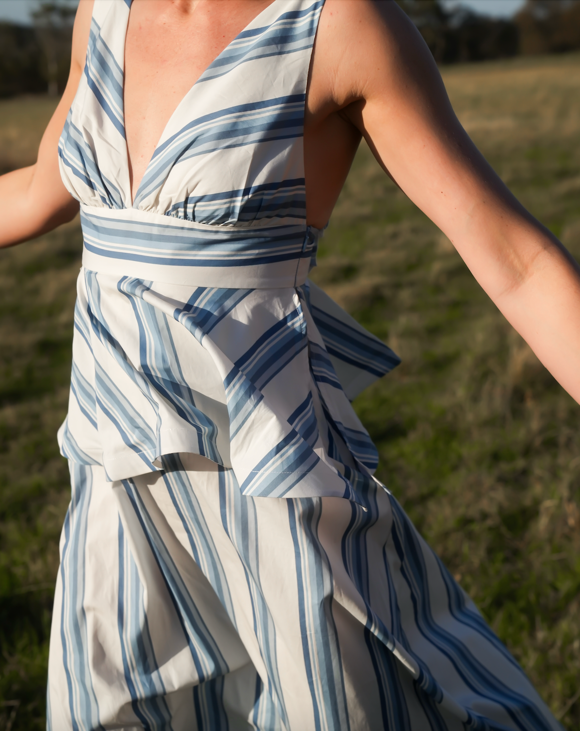 BETTY DRESS IN CERULEAN ANTIQUE STRIPE