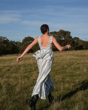 BETTY DRESS IN CERULEAN ANTIQUE STRIPE