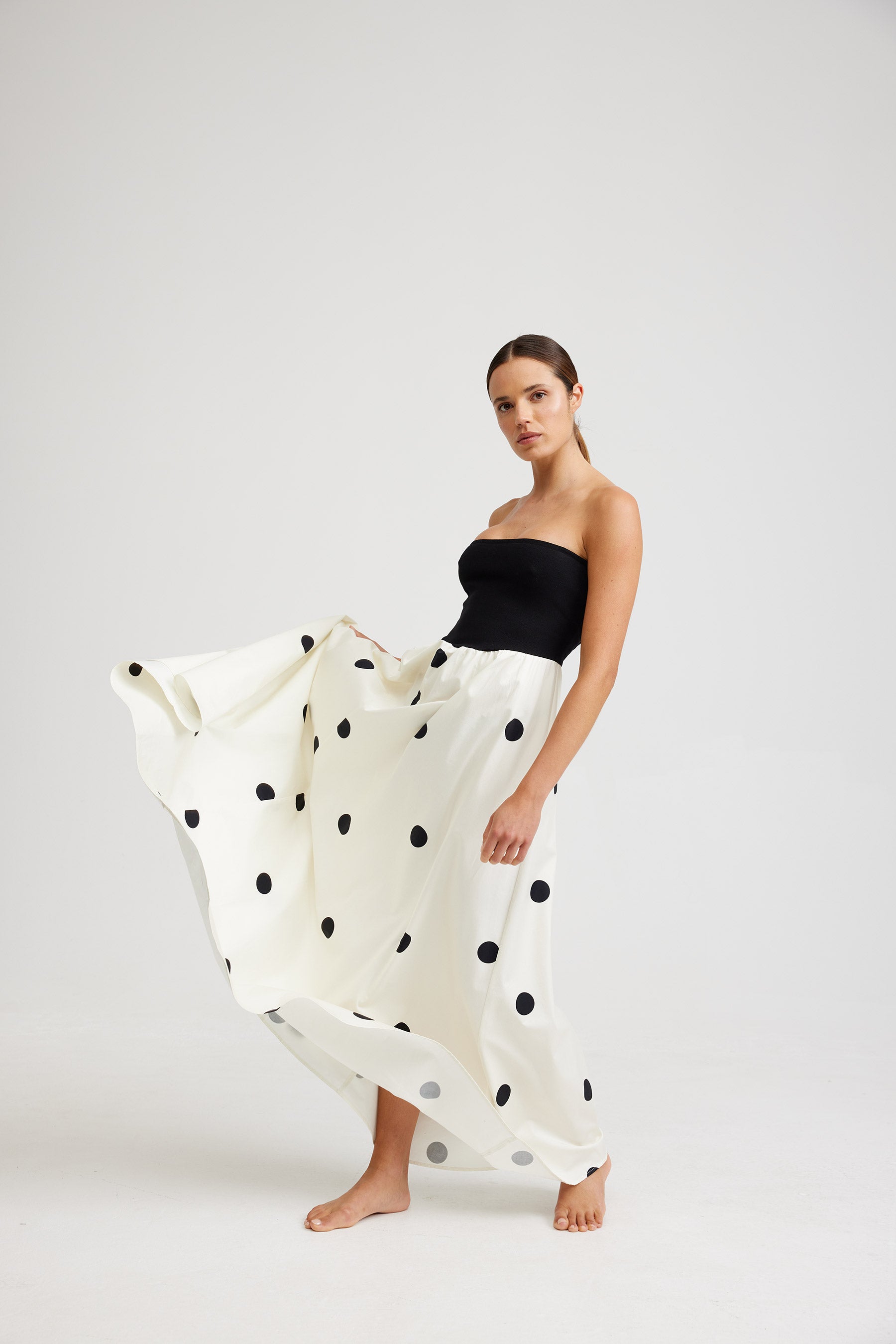 FRANKIE DRESS IN NERO/MILK DOT – Aston Studio