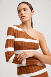 THE CARMEN DRESS IN MILK/CIGAR STRIPE