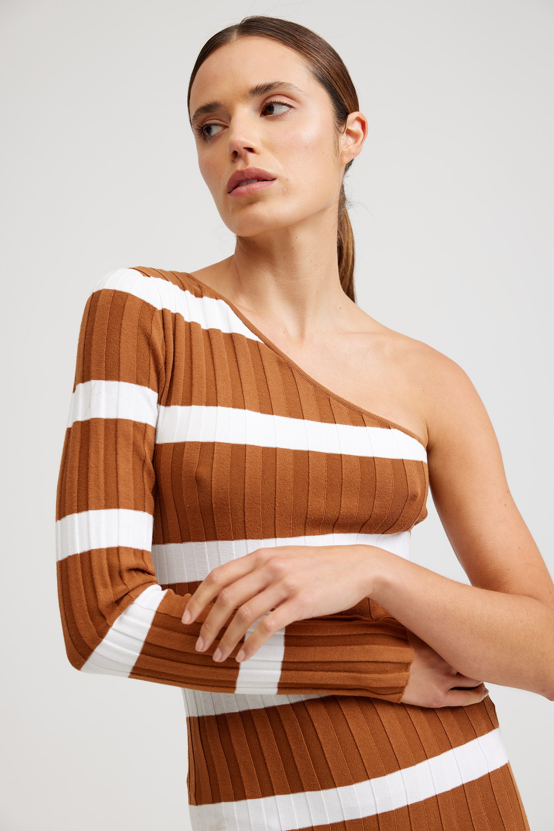 THE CARMEN DRESS IN MILK/CIGAR STRIPE