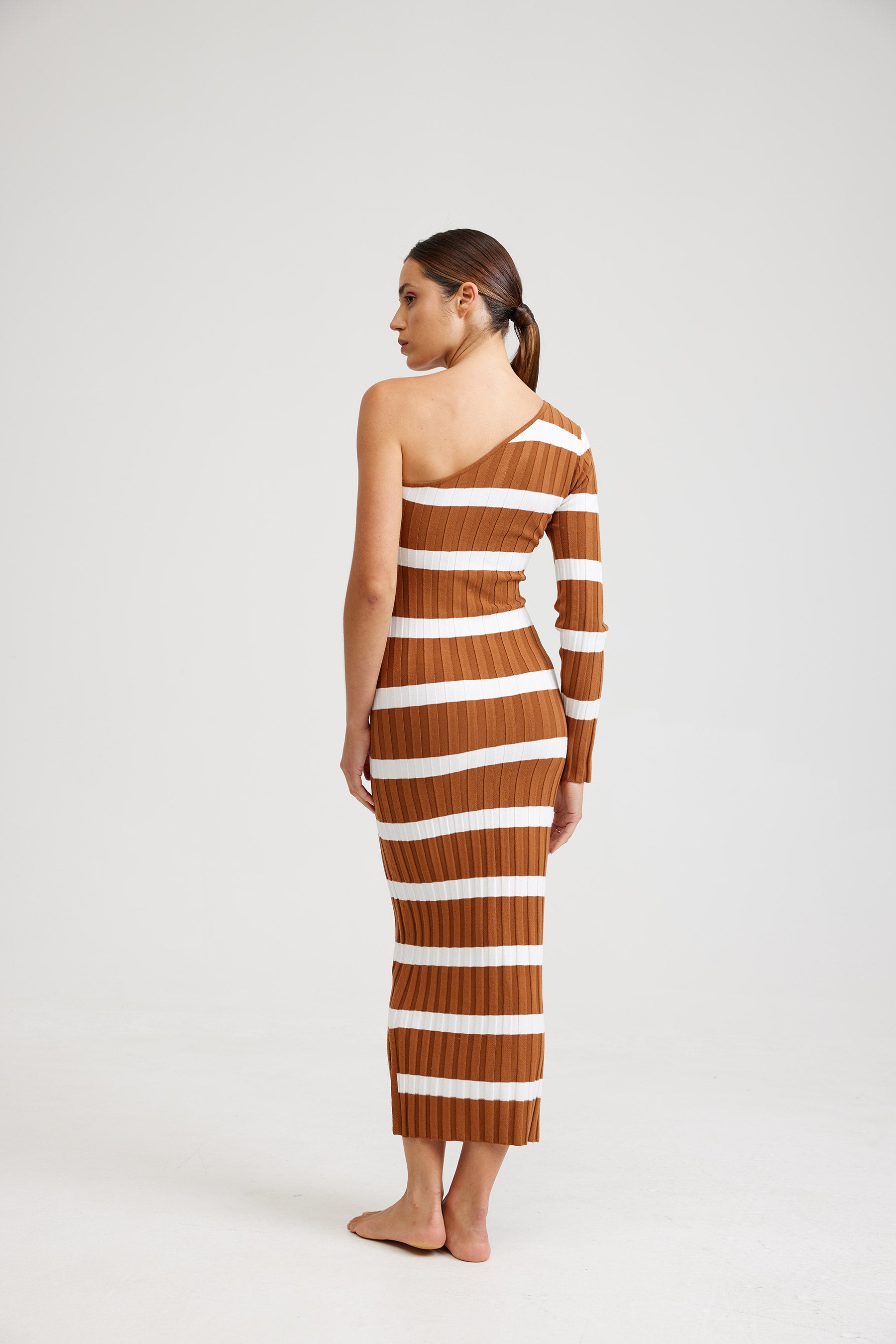 THE CARMEN DRESS IN MILK/CIGAR STRIPE