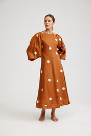 VINCE DRESS – CIGAR/MILK DOT