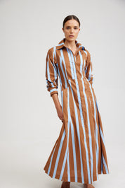 THE BLAZE DRESS IN CIGAR/AZURE STRIPE