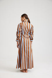 THE BLAZE DRESS IN CIGAR/AZURE STRIPE