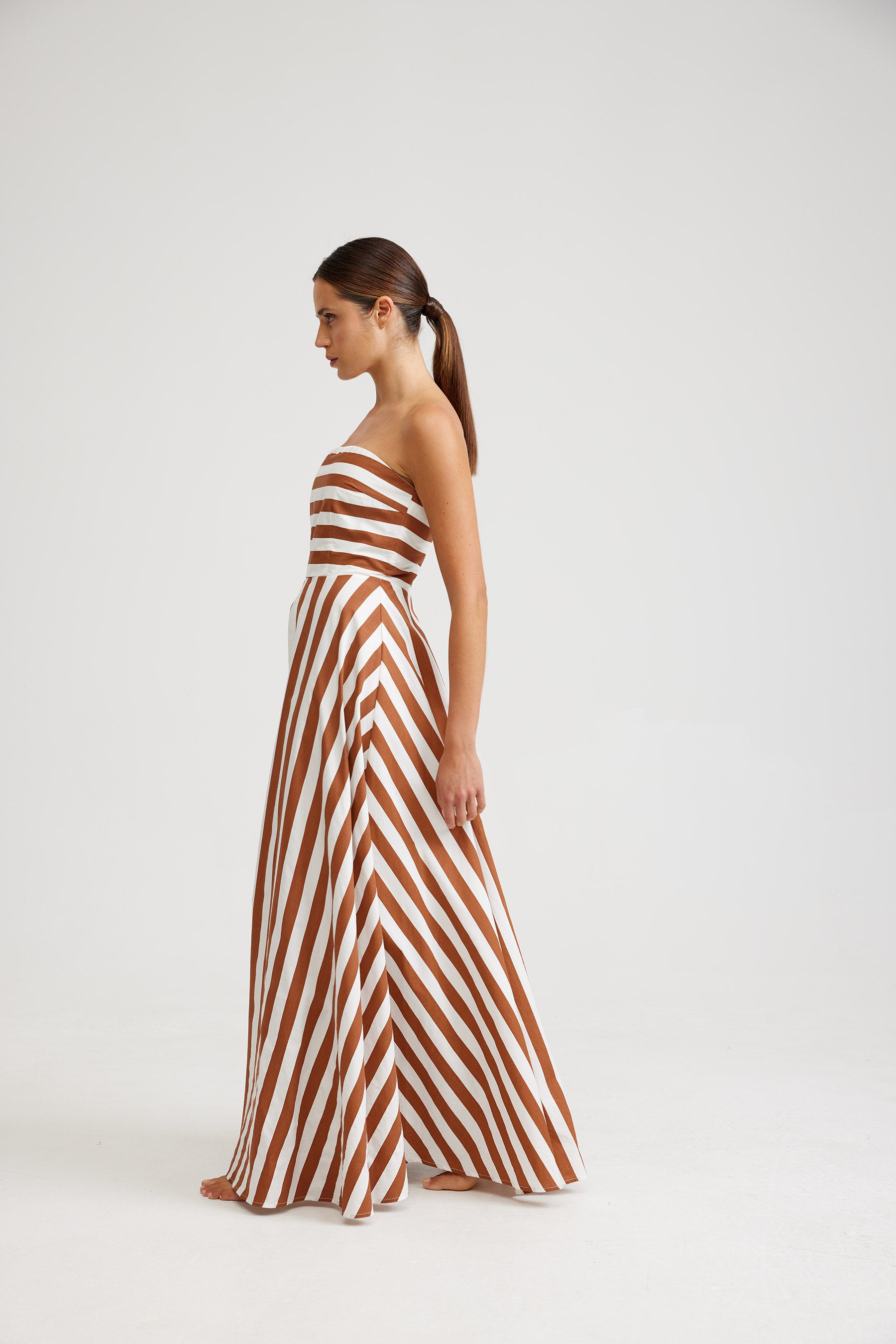 THE HAZEL DRESS IN CIGAR/OPTIC STRIPE