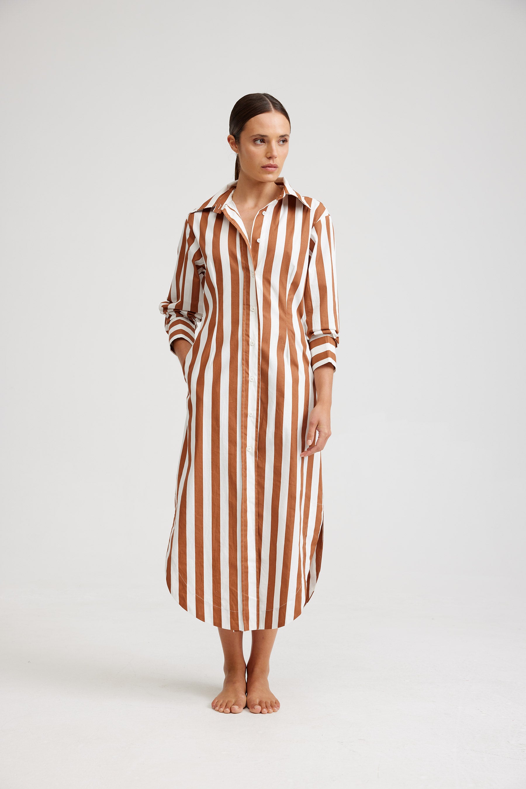 THE FINN DRESS IN CIGAR/OPTIC STRIPE