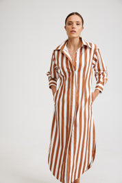 THE FINN DRESS IN CIGAR/OPTIC STRIPE