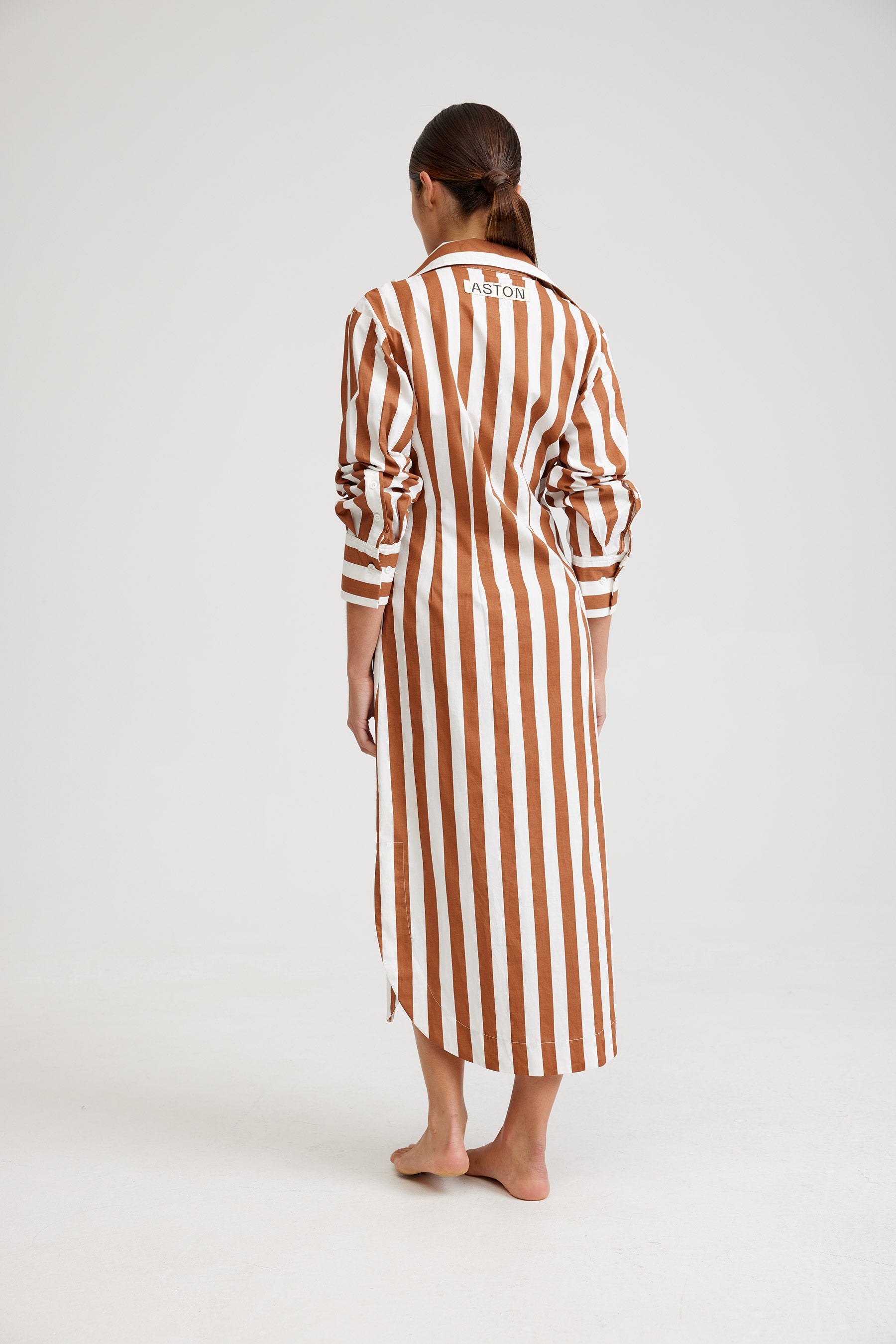 THE FINN DRESS IN CIGAR/OPTIC STRIPE