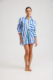 THE BUDDY SHIRT IN SAPPHIRE/MILK STRIPE