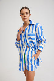 THE BUDDY SHIRT IN SAPPHIRE/MILK STRIPE