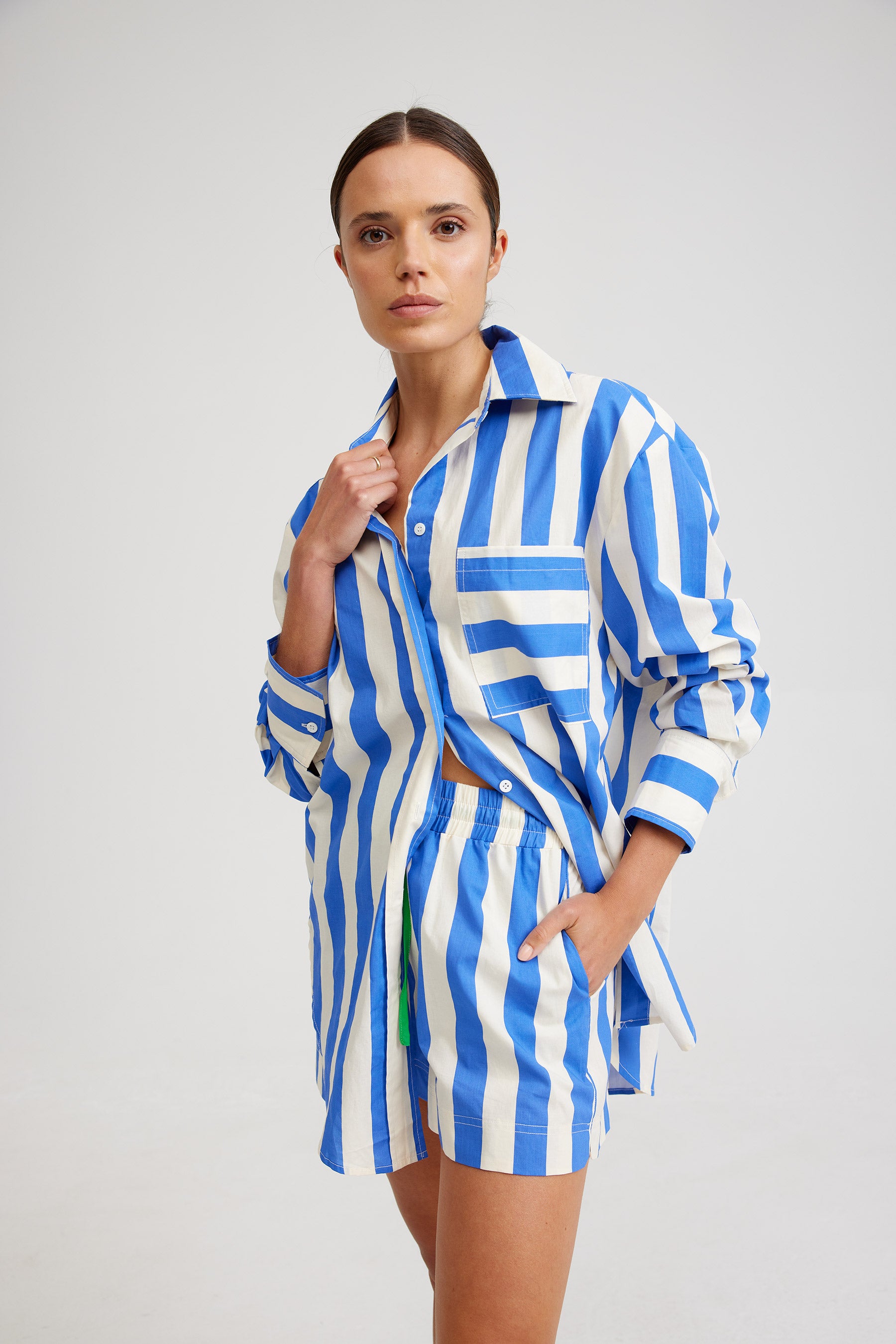 THE BUDDY SHIRT IN SAPPHIRE/MILK STRIPE