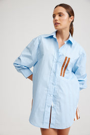 THE BUDDY SHIRT IN AZURE/CIGAR