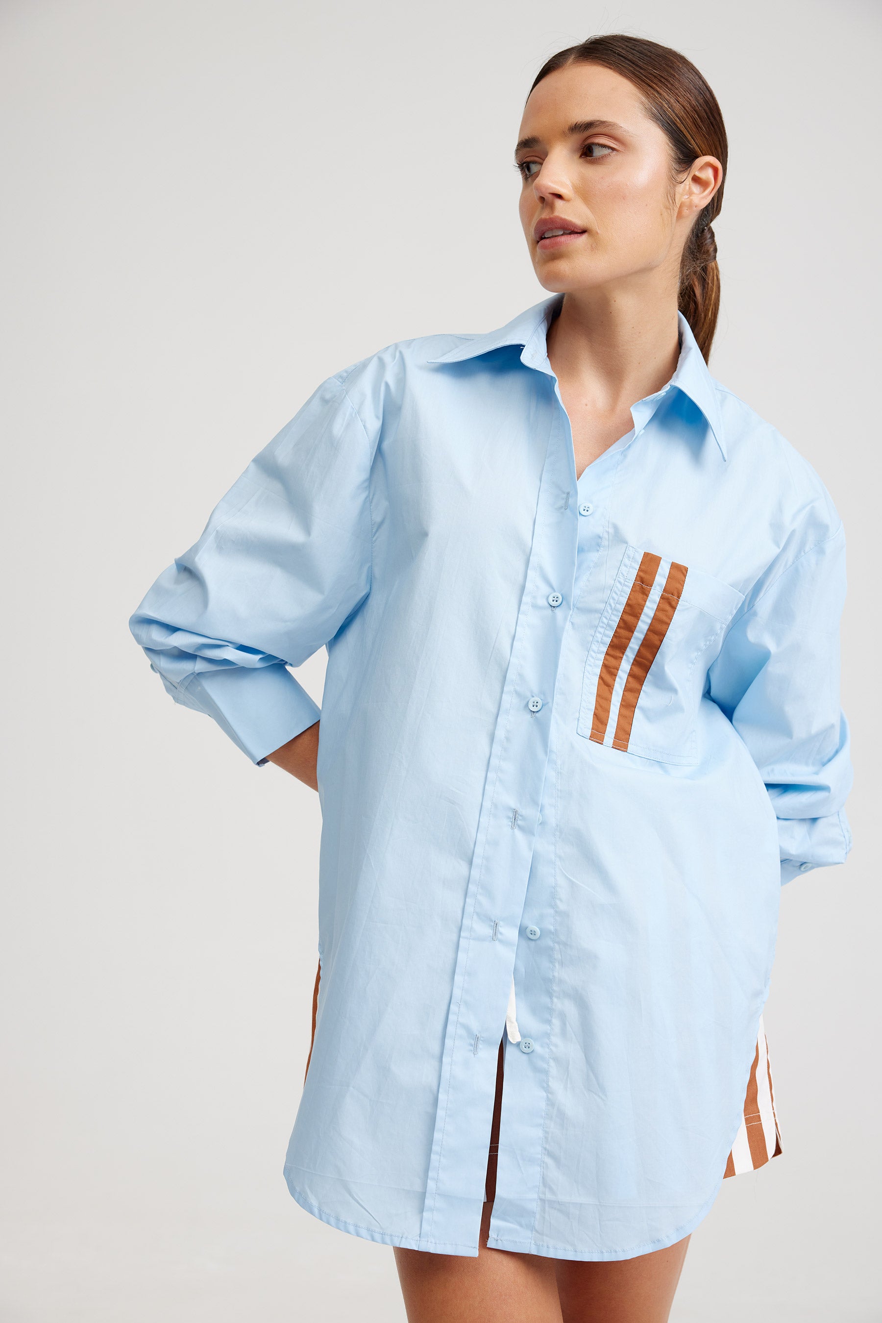 THE BUDDY SHIRT IN AZURE/CIGAR