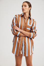 THE BUDDY SHIRT IN CIGAR/AZURE STRIPE