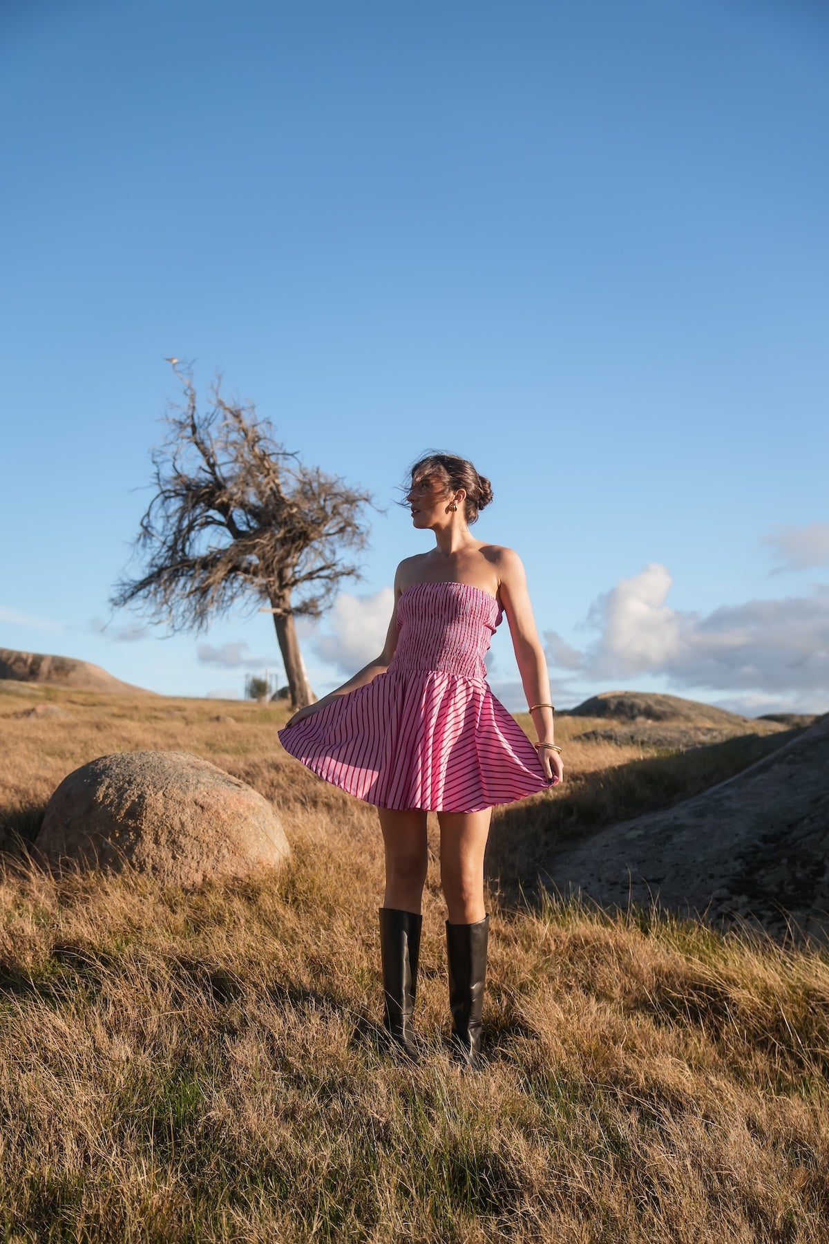 CECE DRESS MAGENTA STRIPE Aston Studio CECE DRESS MAGENTA STRIPE Aston Studio