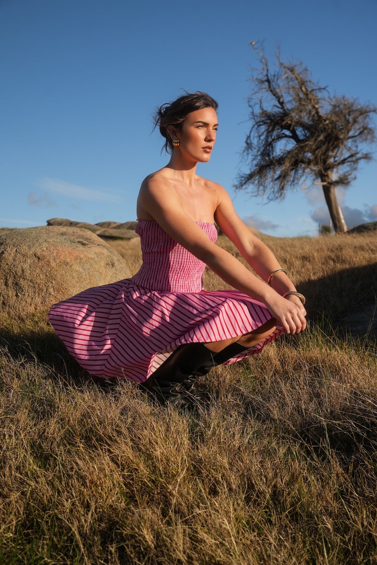 CECE DRESS MAGENTA STRIPE