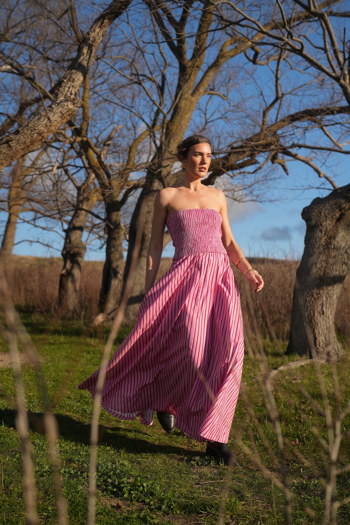 LAYLA DRESS MAGENTA STRIPE