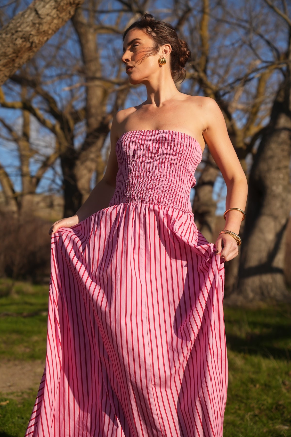 aston studio pink dress LAYLA DRESS MAGENTA STRIPE Aston Studio